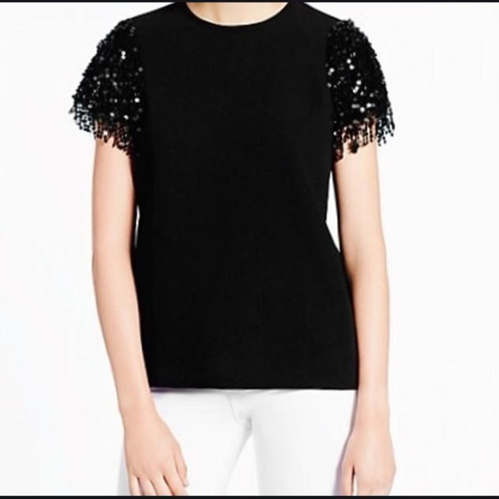 sequin fringe crepe tee